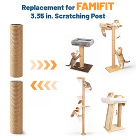 Famifit 2 Pack Scratching Post Replacement, 3.35 X 13.78 Inch Natural Jute Rope Scratching Post Refill with M8 Screws, Compatible with Multiple Famifit cat Tree and cat Tower Models