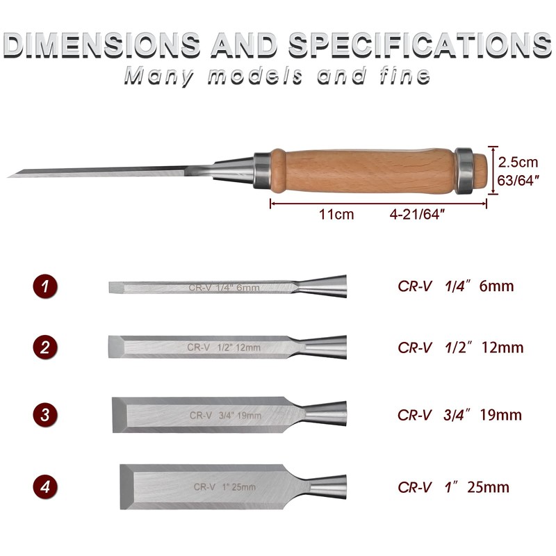 Wood Chisel Tool Sets, Sturdy Chrome Vanadium Steel Chisel with