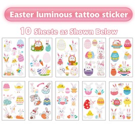 Easter Basket Stuffers Luminous Temporary Tattoos Stickers for Kids，Glow Easter Decoration Party Supplies Favors， Easter Eggs Chicken Tattoo Sticker,Easter Hunt for Teens Girls Babies Adults