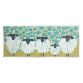 Stupell Industries Sheep Family Blue Daisy Pattern Wood Wall Art, Design by Michele Norman