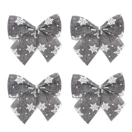 DARO DEKO Jute Bow Grey/White with Snowflakes 12 x 12 cm Set of 4