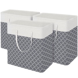 BlissTotes 3-Pack Laundry Basket, Freestanding＆Waterproof Laundry Hamper, Collapsible Tall Clothes Hamper with Easy Carry Handles for Clothes, Towels in the Family and Dorm,Clover Grey,100L