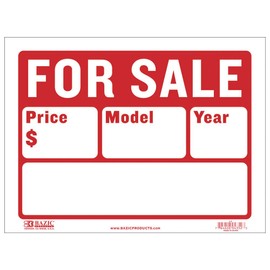 BAZIC 9" X 12" For Sale Sign for Car and Auto Sales (2-Line) (S-2)