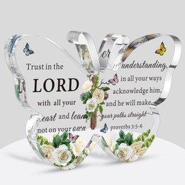 Barydat Acrylic Christian Gifts Bible Verses Religious Gifts for Women Men Inspirational Scripture Gifts Butterfly Prayer Room Decor Faith Keepsake Paperweights for Christmas Home (Trust Lord)