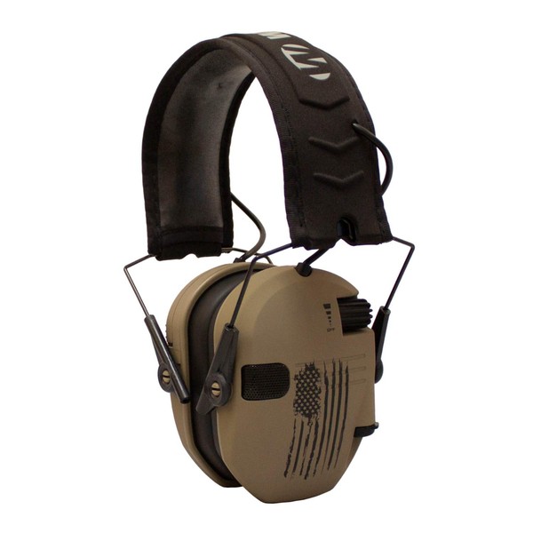 Walker's&#039;s Razor Slim Electronic Shooting Hearing Protection Muff (American Flag Distressed, Tan)