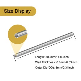 LAVMHAB 304 Stainless Steel Tube 8mm OD 0.8mm Wall Thickness 300mm Length, Straight Stainless Steel Round Pipes Tubing (4pcs)