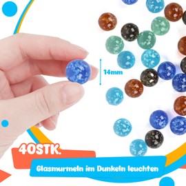 HAKACC Pack of 40 Glass Marbles, 1.4 cm Glass Marbles, Colourful Glass Marbles in Dark Glows for Marble Track Game, Marble Track Accessories, DIY and Home Decoration
