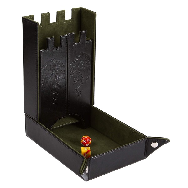 Forged Dice Co. Draco Castle Foldable Dice Tray and Dice Tower - Foldable DND Dice Tray and Dice Rolling Tray Tower - Perfect for Dungeons and Dragons RPG and Tabletop Gaming - Green