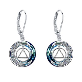 Crescent Moon Crystal AA Earrings 925 Sterling Silver Alcoholics/Narcotics Anonymous Earrings AA/NA Restoration Symbol Sobriety Alcoholics / Narcotics Anonymous Gifts for Women, Sterling Silver