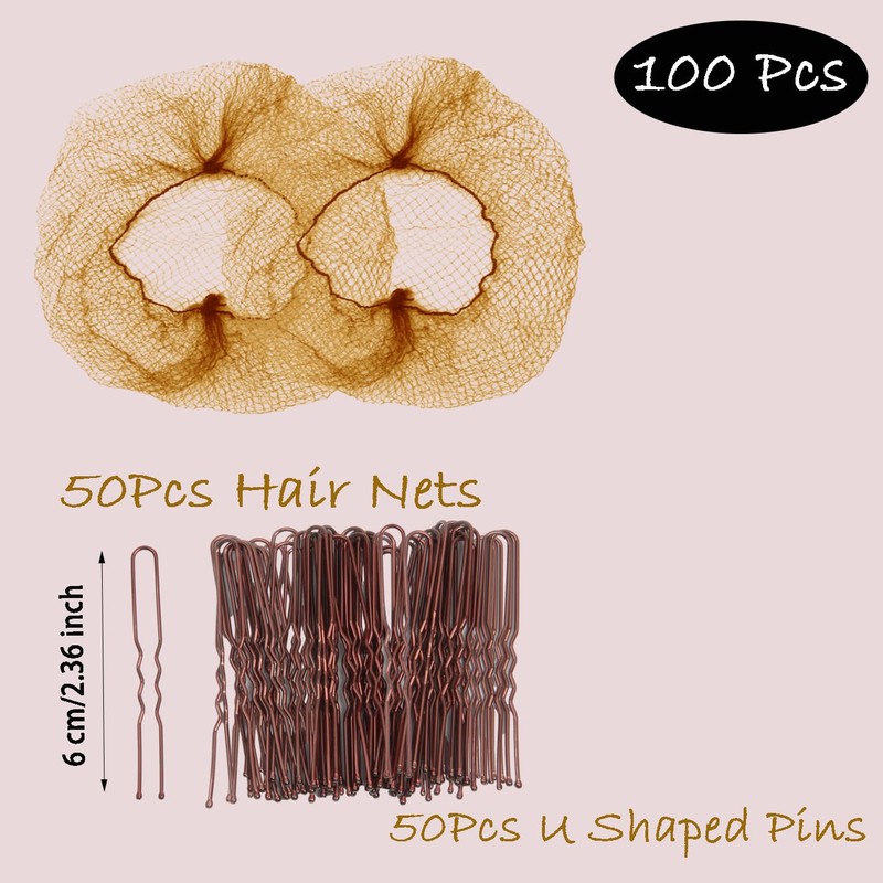 100Pcs Hair Net and Pin Set - 50Pcs 20" Invisible