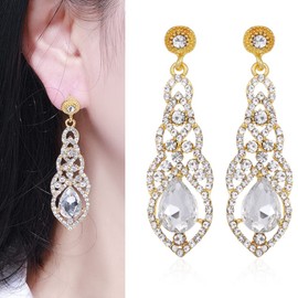 Rhinestone Statement Earrings Sparkly Crystal Chandelier Drop Dangling Earring Art Deco Cluster Earrings Wedding Bridal Party Jewelry