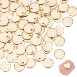UNICRAFTALE - 100 dijes dorados de 7 mm de acero inoxidable con estampado en blanco, colgantes redondos planos para hacer joyas, agujero de 1,4 mm, 7mm, Acero inoxidable, Acero inoxidable
