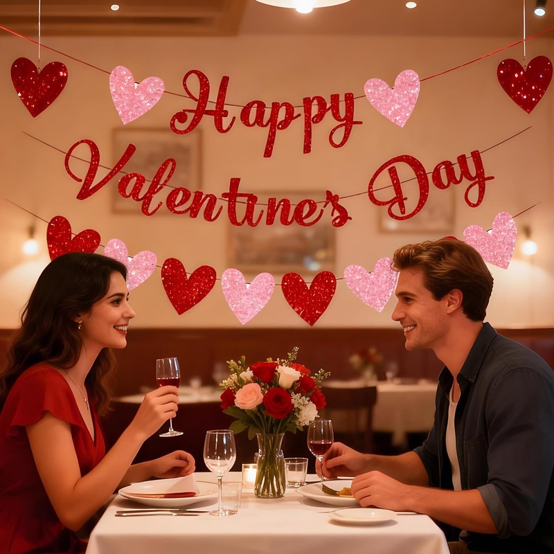 9 Pcs Valentines Decorations Bunting, Happy Galentines Day Garland, Glitter