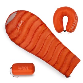 SANSEGAL Down Sleeping Bag, 600 Fill Power Duck Down Ultralight Mummy Backpacking Sleeping Bags Suit for Adults Camping Hiking Outdoor Orange