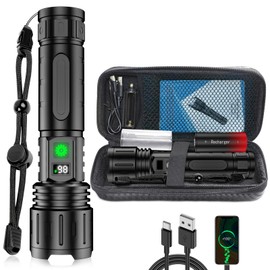 LED Flashlights High Lumens Rechargeable, Super Bright Powerful Flashlight, Type-C, 5 Modes, Zoomable, IPX5 Waterproof High Powered Tactical Flash Light for Emergency Camping Hiking