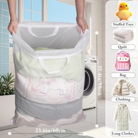 WD&CD Large Laundry Bag for Washing Machine, Pack of 2 Laundry Net Large with Cord Stopper, XXL Laundry Bag for Blankets, Backpack, Long Skirts, for Apartment, Dorm, etc., 60 x 90 cm, White