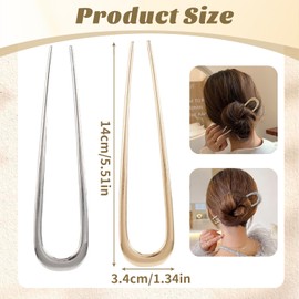 2 Pieces French Hair Pins, U Shape Metal Hair Pins, French Hair Pin with Twist, French Hair Fork for Women and Girls, Hair Types, Styling Hair Accessories (Gold, Silver)