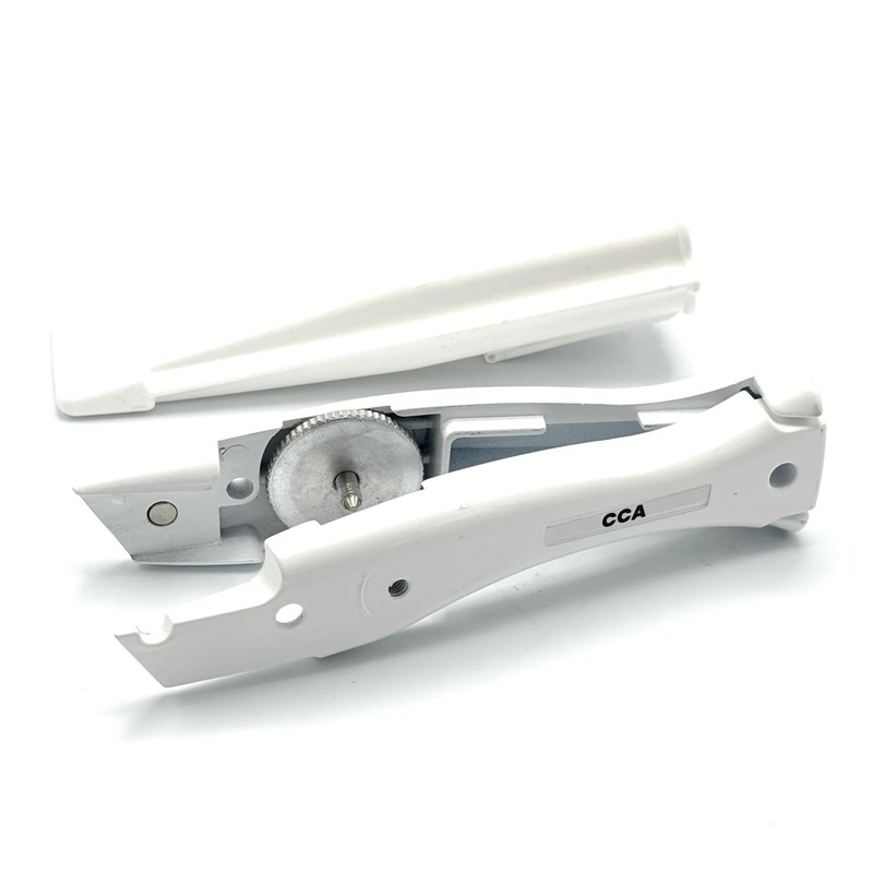 CCA White Carpet cutter tool with matching white holder for