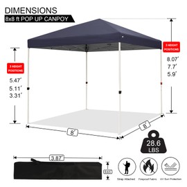 Northroad 8X8 FT Pop Up Canopy, Outdoor Instant Canopy Tent w/Carrying Bag, Portable Gazebo Shelter for Wedding Party,Commercial Event,Patio,Garden,Beach -Dark Grey