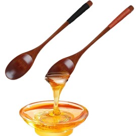 Pack of 2 Wooden Honey Spoons, Wooden Spoons, Honey Teaspoon, 22.5 cm Small Soup Spoon, Wooden Cooking Spoon for Cooking Baking, Cooking Spoon, Long Handle Tablespoon, for Coffee, Tea, Honey, Jam