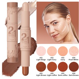 Double Head Highlighter Stick Stereoscopic Brightening Face Modifier Shadow 2in1 Pen (#01 Light Beige + Light Brown, 4ml)