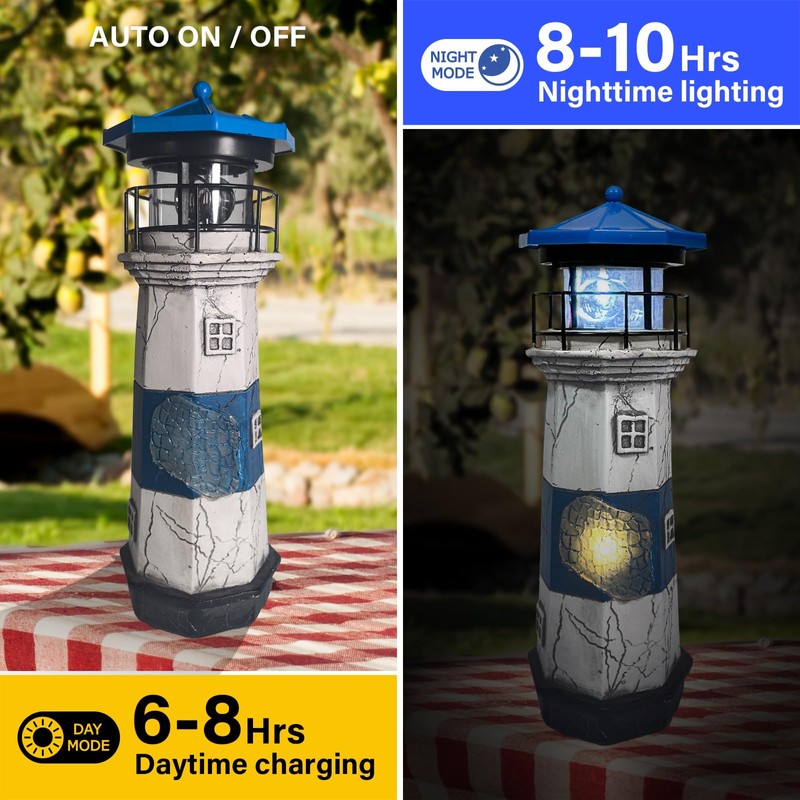 Darkdec Solar Lighthouse Statue Outdoor Decor – Rotating LED Solar