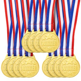 Juvale Medals for Awards & Trophies - Award Ribbons & Prizes for Adults - 12 Pack, 1.5-Inch Gold Olympic Style with Red, White & Blue Neck Ribbons - Participation & Winner Medals for Kids