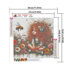 DCIDBEI 30 x 30 cm 5D Diamond Painting Girl with Red Hair, Diamond Painting Angel, Diamond Painting Flowers, Round Cross Stitch Set, Wall Decoration for Children's Room, Bedroom, Office