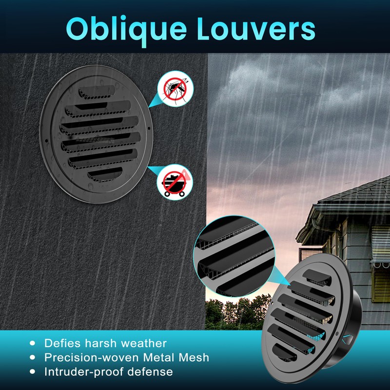 HG Power 4 Inch Black Soffit Vents, Stainless Steel Air