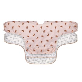 LÄSSIG Baby Long Sleeve Bib, Set of 2, for Tying, Protection from Spills / Long Sleeve Bib, Little Forest ,Rabbit