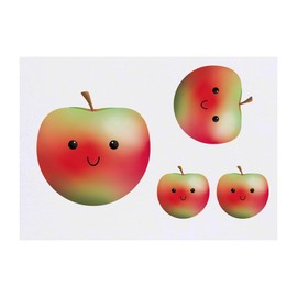 4 x 'Cute Apple Face' Temporary Tattoos - Water Resistant, Skin-Safe, Non-Toxic Transfers, Mixed Sizes (TO00060304)