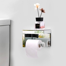 TACIDON Crystal Crush Diamond Toilet Paper Holder with Mirrored Shelf. Gold Modern Toilet Paper Holder Wall Mounted, Glamorous Mirror Toilet Paper Roll Holder for Bathroom Washroom.