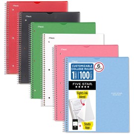 Five Star Cuaderno Espiral 1 Tema Reglas Universitarias Paquete de 6