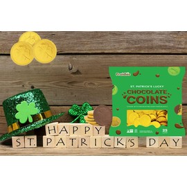 St. Patrick's Day 25 Coins Gold Shamrock Coins Foils, Belgian Clover Coins Bag Nut-Free (25-Pack)