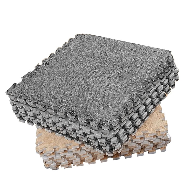 Interlocking Plush Foam Rug, 10 Pieces Cuttable Plush Puzzle Foam