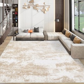 Area Rug Washable Rug 9x12: Large Modern Abstract Living Room Rug Anti-Slip Backing Stain Resistant Soft Indoor Carpet for Bedroom Kitchen Dining Room Table Home Office(Beige,9'x12')