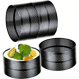 DATANYA - Paquete de 8 anillos de tarta, perforados, moldes de acero inoxidable, anillos de metal para pasteles de 4 pulgadas, para hornear galletas, corteza de tartet de fruta pequeña, magdalenas