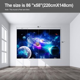 Fightal - Planet Wall murals Peel and Stick Galaxy Wallpaper for Bedroom Nursery Room - 58"x86"