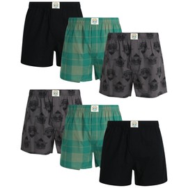 Lucky Brand Men's Boxer Shorts - 6 Pack Relaxed Fit Cotton Boxers with Functional Fly and Elastic Waistband (Sizes: S-XL), Size Small, Plaid/Smoked Pearl Print/Jet Black