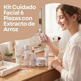 Kit Piezas Cuidado Facial Serum Locion Tónico Crema Contorno Ojos Extracto Arroz Blanquear Piel Rutina Skin Care