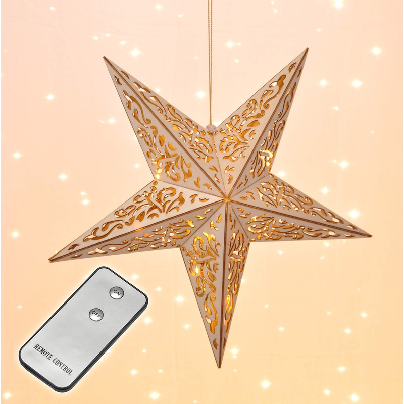 Wooden Star with Remote Control 40 cm LED Illuminated Star