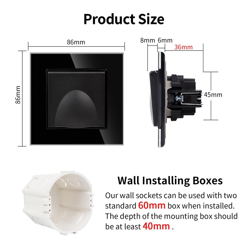 JIMEIDA Socket Glass Black with Waterproof Cover with Hook 16