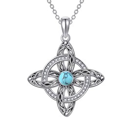 VENACOLY Witches Knot Necklace Sterling Silver Celtic Pendant Necklace Turquoise Witches Knot Mother's Day Jewellery for Women Mum
