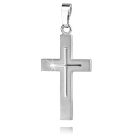 JEVELION Cross Pendant Cross Partially Matted with Chain for Women, Men and Children as Chain Pendant 585 Gold, 333 Gold or 925 Silver to Choose From with Curb Chain and Jewellery Case, Silver with