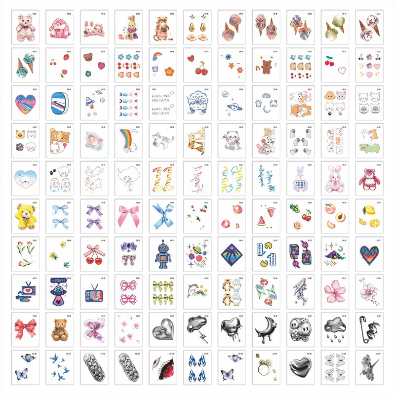 Womaha 110 Sheets Kids Temporary Tattoos Tiny Pattern Bear Bowknot