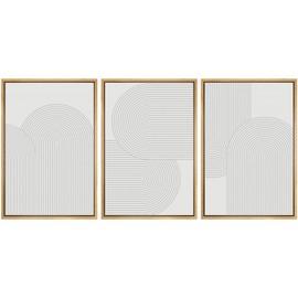 SIGNWIN Framed Canvas Print Wall Art Set Geometric Duotone Futuristic Arches Shapes Abstract Illustrations Modern Art Decorative Nordic Calm/Zen for Living Room, Bedroom, Office - 16"x24"x3 Natural