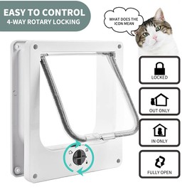 Large 4-Way Magnetic Flap Cat Flap Easy Installation Pet Door Quiet Manual Flap Dog Flap Wall Flap Wooden Door Upvc Interior Door (XL, White)