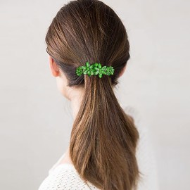 EVER FAITH Wedding Austrian Crystal 4 Daisy Flower Hair Clip, Marquise Round Rhinestone Barrette for Woman Green Silver-Tone