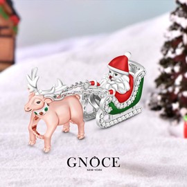 GNOCE "Merry Christmas” Charm Pendant 925 Sterling Silver, Father Christmas Comes to Town, Bead Charms Jewellery for All Bracelets Necklaces Jewellery Gift for Wife or Daughter, N/A