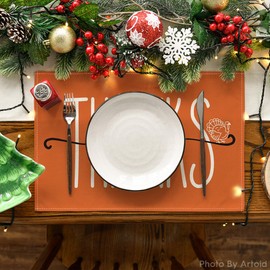 Artoid Mode Pumpkins Give Thanks Turkey Fall Placemats Set of 6, 12x18 Inch Pumpkin Pie Thanksgiving Table Mats for Party Kitchen Dining Decoration